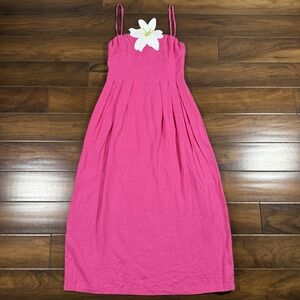 Fanm Mon Women's Size Small Pink Flower Lorr Lattice Linen Sleeveless Maxi Dress